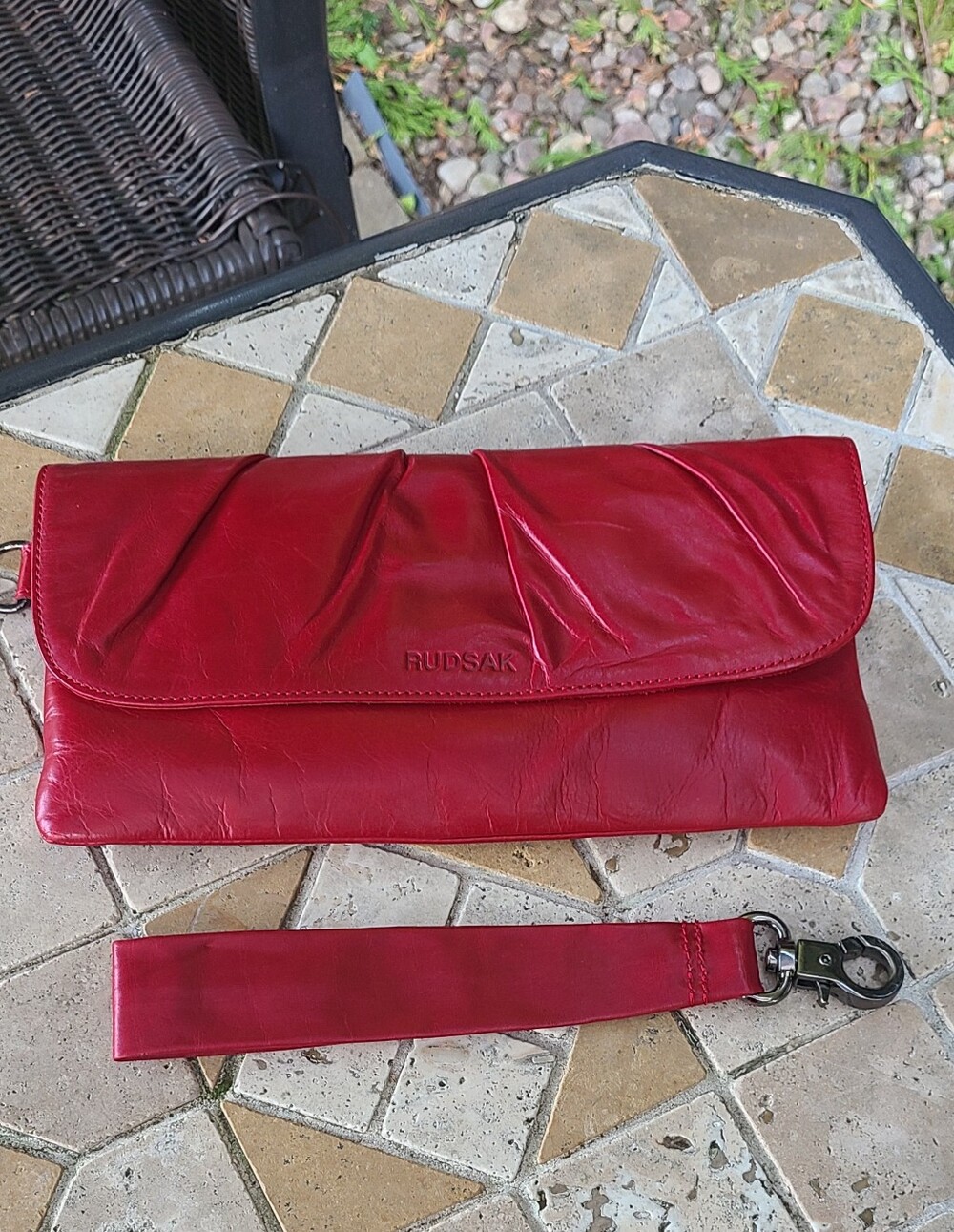 RUDSAK Red Leather Fold-Over Wristlet